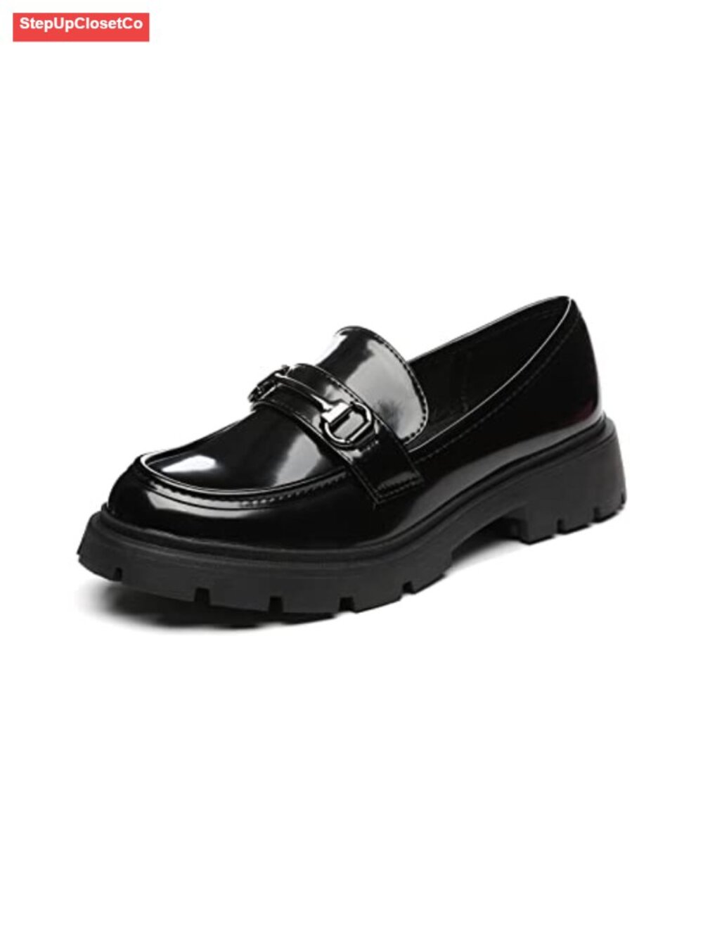 Patent Leather Chunky Platform Loafers Slip-On Buckle Dressy Work Shoes